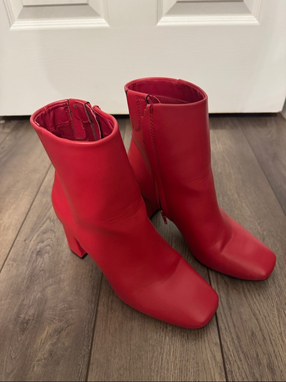 Sugar Element Red Square-Toe Block Heel Ankle Boots 8
